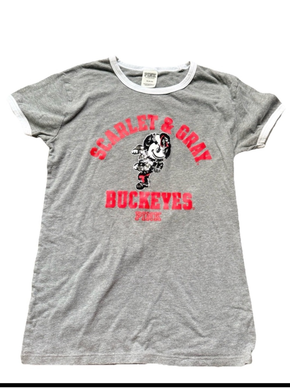 Y2K Victoria’s Secret Pink Ohio State Bling t-shirt sequin Brutus sz XS